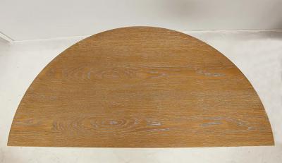 Custom Cerused Oak Bobo Demilune Console on Splayed Tapered Legs