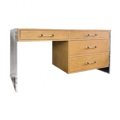 Custom Four Drawer Oak and Acrylic Panel Desk