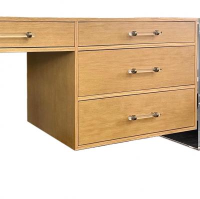 Custom Four Drawer Oak and Acrylic Panel Desk