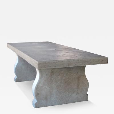Custom French Limestone Trestle Table with Lyre form Supports