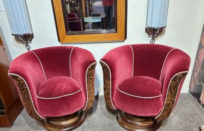 Custom French Style Art Deco Swivel Chairs Mohair