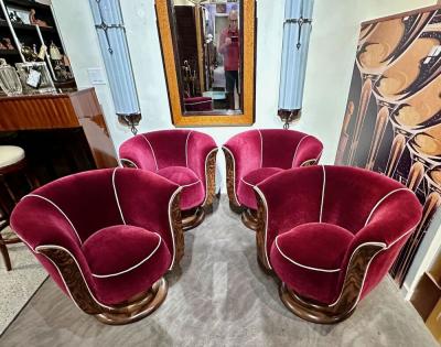 Custom French Style Art Deco Swivel Chairs Mohair