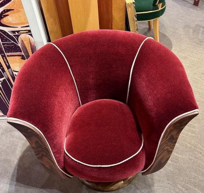 Custom French Style Art Deco Swivel Chairs Mohair