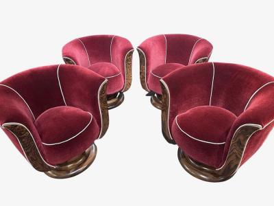 Custom French Style Art Deco Swivel Chairs Mohair