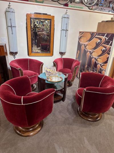 Custom French Style Art Deco Swivel Chairs Mohair