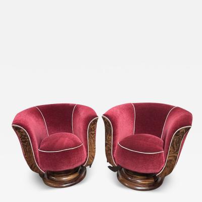 Custom French Style Art Deco Swivel Chairs Mohair