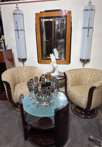 Custom French Style Art Deco Swivel Chairs Volute PatternFabric