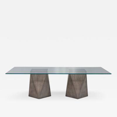 Custom Glass Top with Geometric Pedestal Dining Table