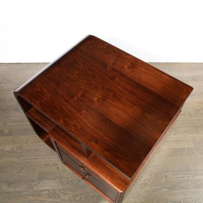 Custom High Style Art Deco Style Bookmatched Walnut Nightstands w Brass Sabots