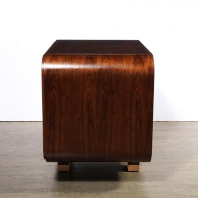 Custom High Style Art Deco Style Bookmatched Walnut Nightstands w Brass Sabots