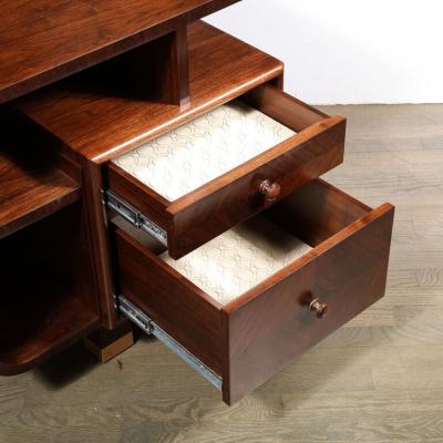 Custom High Style Art Deco Style Bookmatched Walnut Nightstands w Brass Sabots