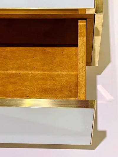 Custom Italian Art Design 2 Drawer Grey Blue Stripe White Glass Low Coffee Table