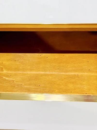 Custom Italian Art Design 2 Drawer Grey Blue Stripe White Glass Low Coffee Table