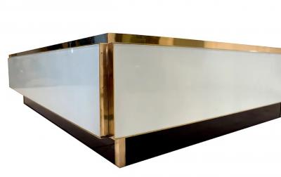 Custom Italian Art Design 2 Drawer Red Blue Stripe White Glass Low Coffee Table