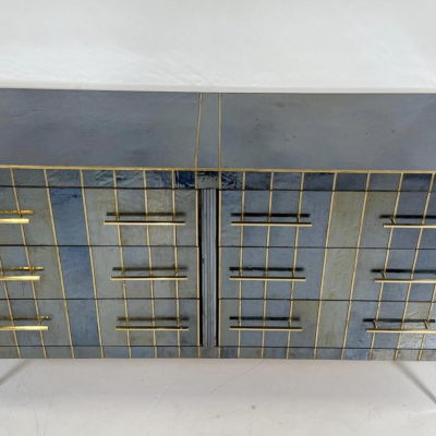Custom Italian Chest of Drawers Glass Brass and Wood 1950s