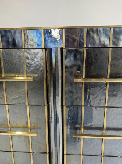 Custom Italian Chest of Drawers Glass Brass and Wood 1950s