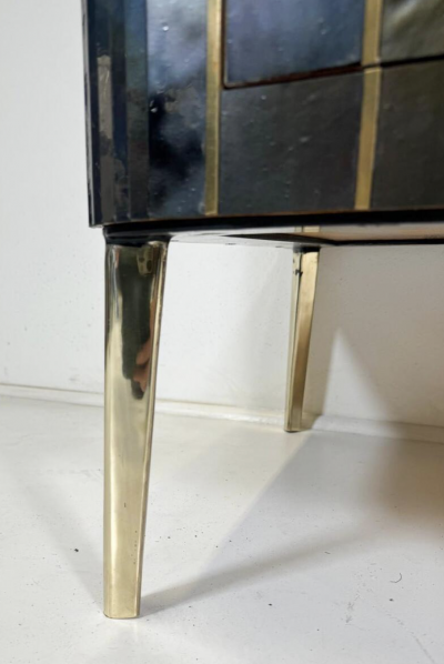 Custom Italian Chest of Drawers Glass Brass and Wood 1950s