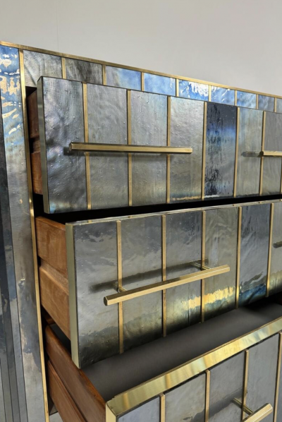 Custom Italian Chest of Drawers Glass Brass and Wood 1950s
