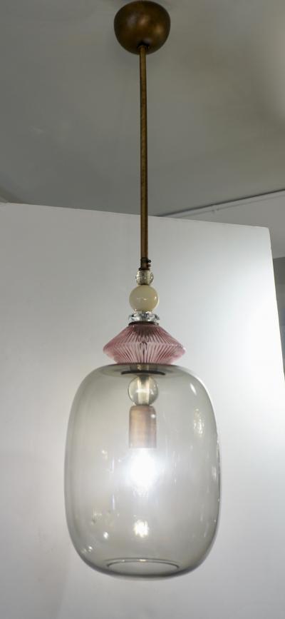 Custom Italian Purple Crystal Gold and Gray Smoked Murano Glass Pendant Light