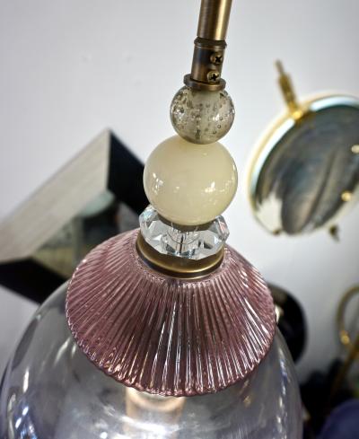 Custom Italian Purple Crystal Gold and Gray Smoked Murano Glass Pendant Light
