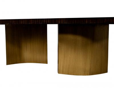 Custom Macassar Dining Table with Brass Bases