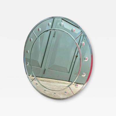 Custom Made Art Deco Round Chrome Mirror with Convex Mirrors 36 Diameter