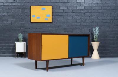 Custom Made Multi Color Lacquered Walnut Credenza by Danish Modern LA
