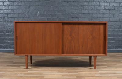 Custom Made Walnut Credenza w Sliding Doors by Danish Modern LA