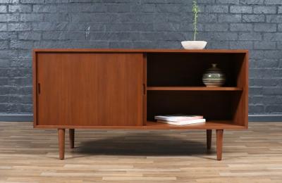 Custom Made Walnut Credenza w Sliding Doors by Danish Modern LA