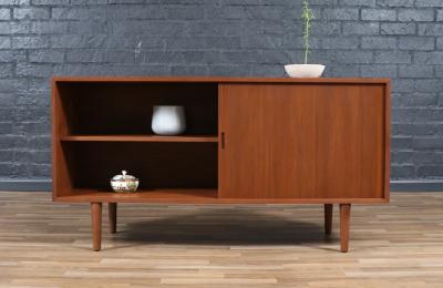 Custom Made Walnut Credenza w Sliding Doors by Danish Modern LA