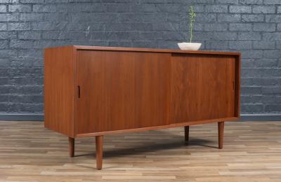 Custom Made Walnut Credenza w Sliding Doors by Danish Modern LA