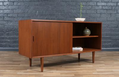 Custom Made Walnut Credenza w Sliding Doors by Danish Modern LA