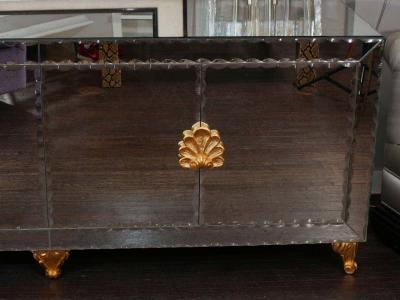 Custom Mirrored Buffet with Pie Crust Edge and Gold Leaf Hardware