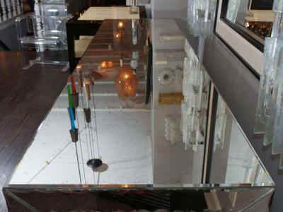 Custom Mirrored Buffet with Pie Crust Edge and Gold Leaf Hardware