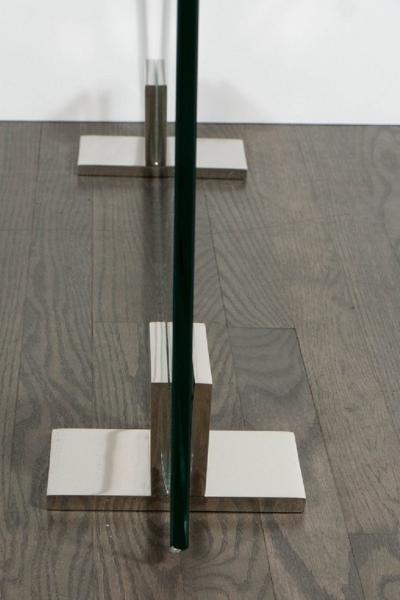 Custom Modern Fire Screen in Polished Nickel and Tempered Glass