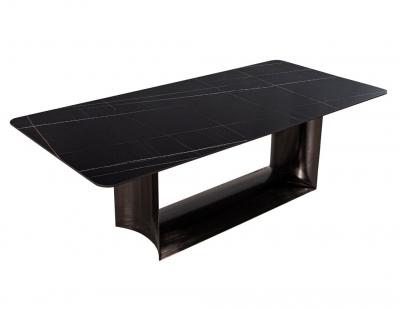 Custom Modern Porcelain Top Dining Table Curved Metal Pedestal