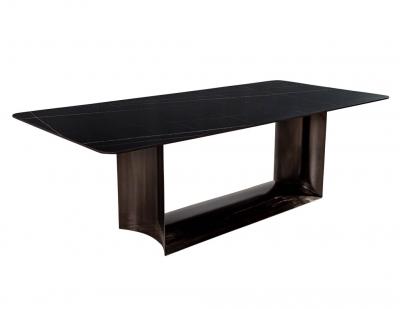 Custom Modern Porcelain Top Dining Table Curved Metal Pedestal