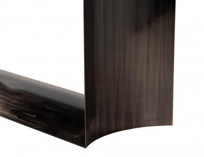 Custom Modern Porcelain Top Dining Table Curved Metal Pedestal
