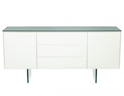 Custom Modern White Lacquered Sideboard Buffet with Glass Features
