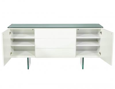 Custom Modern White Lacquered Sideboard Buffet with Glass Features