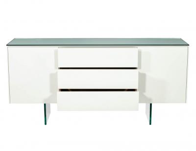 Custom Modern White Lacquered Sideboard Buffet with Glass Features