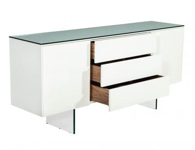 Custom Modern White Lacquered Sideboard Buffet with Glass Features