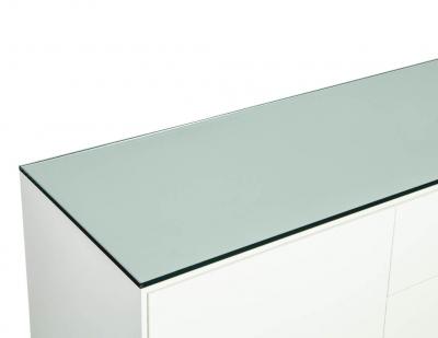 Custom Modern White Lacquered Sideboard Buffet with Glass Features