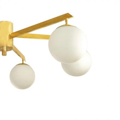 Custom Opaline Glass Globe and Brass 6 Arm Fixture