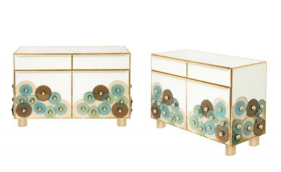 Custom Pair of Brass and Ivory Murano Glass with Glass Discs Cabinets Italy