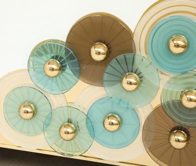 Custom Pair of Brass and Ivory Murano Glass with Glass Discs Cabinets Italy