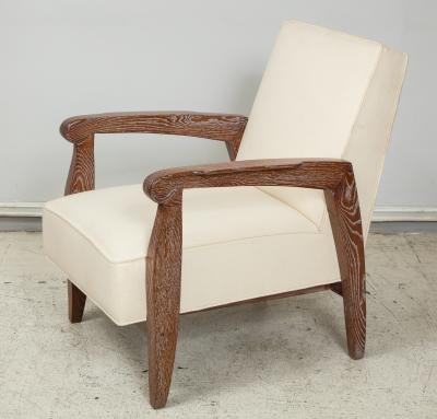 Custom Pair of Cerused Oak Lounge Chairs in the French 40s Manner