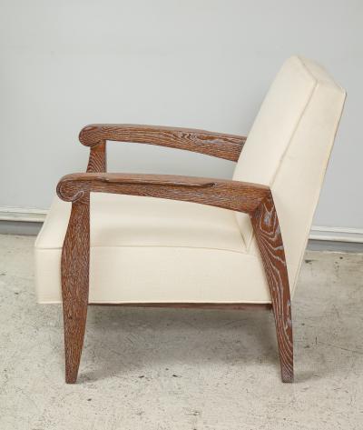 Custom Pair of Cerused Oak Lounge Chairs in the French 40s Manner