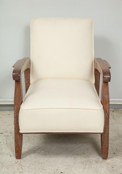 Custom Pair of Cerused Oak Lounge Chairs in the French 40s Manner