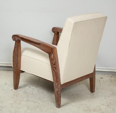 Custom Pair of Cerused Oak Lounge Chairs in the French 40s Manner
